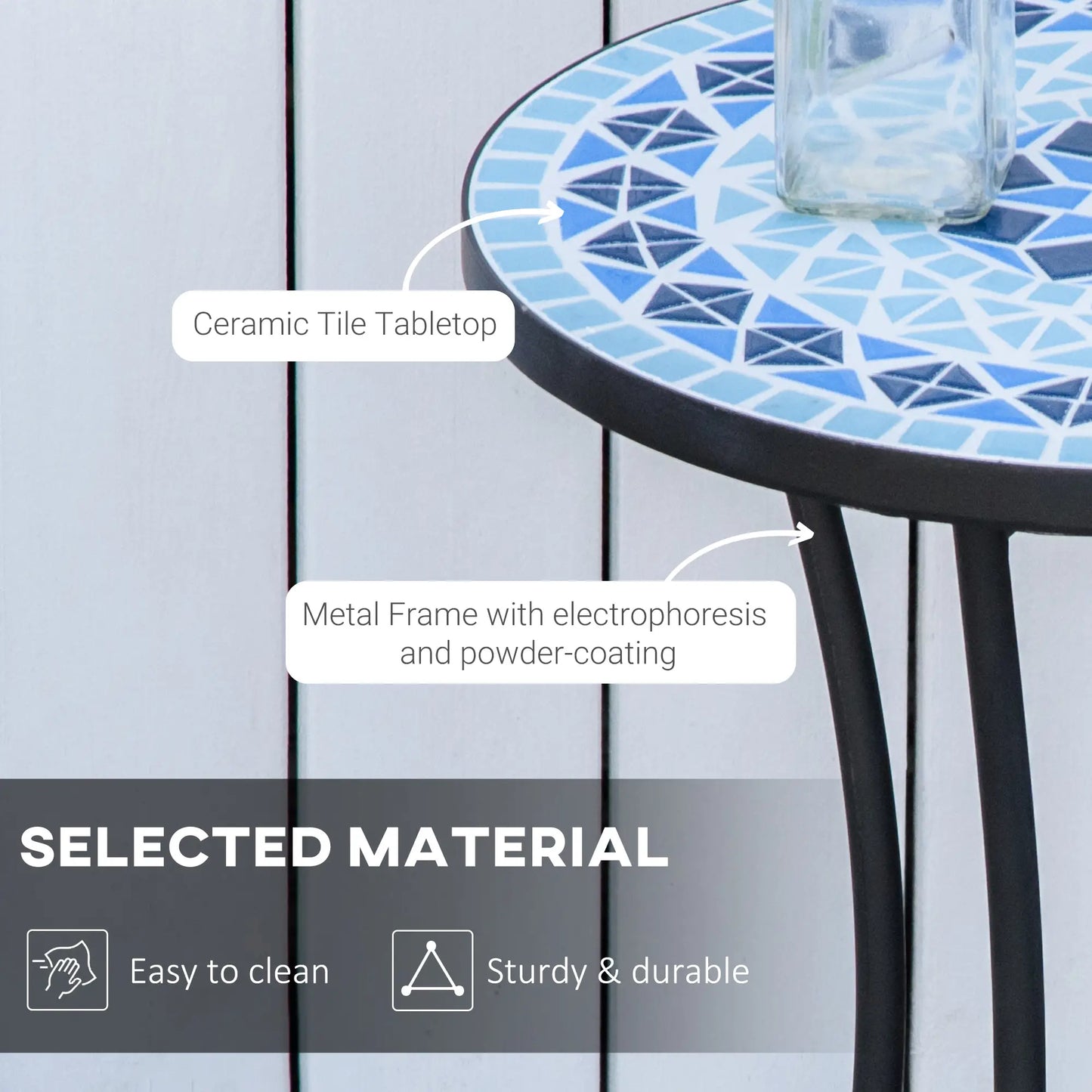 Round Mosaic Patio Table, Metal Frame, Outdoor Garden Furniture, Blue Patio Side Tables at Gallery Canada