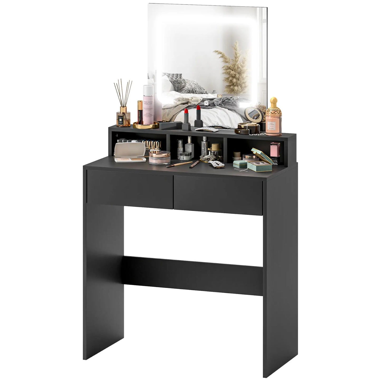 Makeup Vanity Desk with Mirror, LED Lights, Drawers, Black Dressing & Vanity Tables Black at Gallery Canada