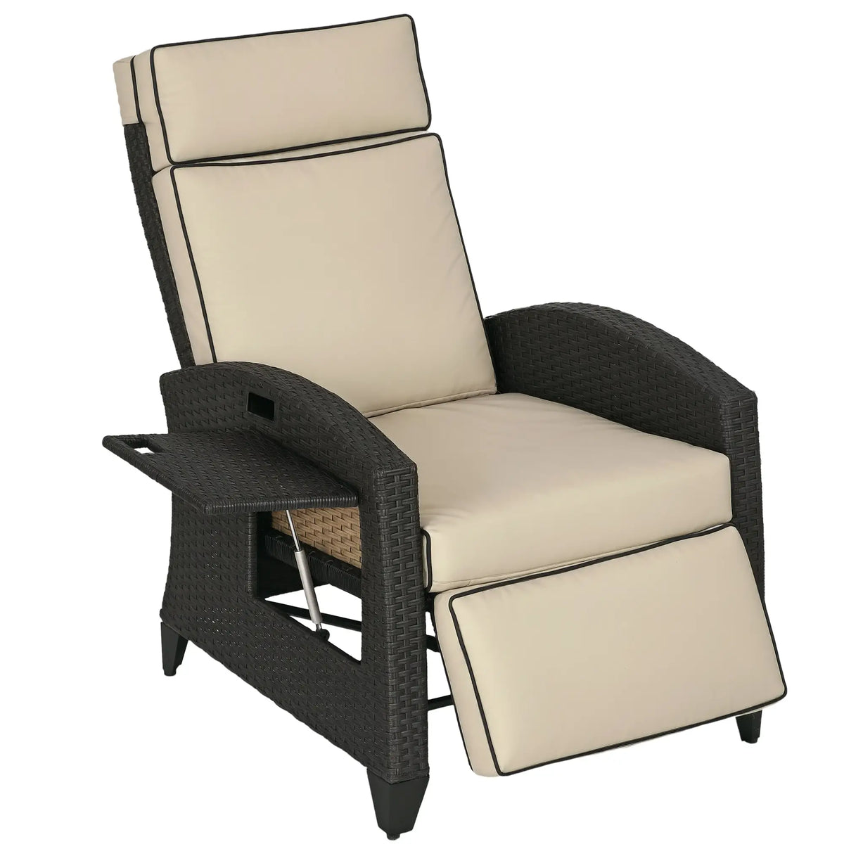 Outdoor Recliner Chair, Adjustable Backrest, Cushion, Side Tray, Khaki Chaise Loungers at Gallery Canada