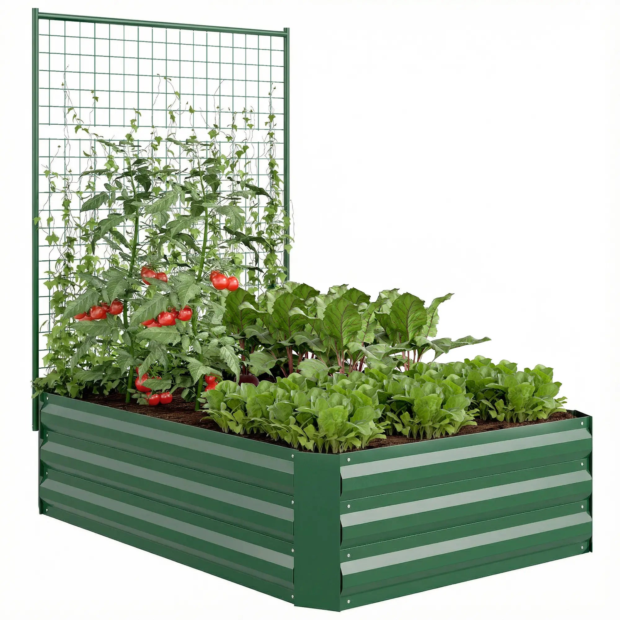 Galvanized Raised Garden Bed With Trellis, Outdoor Planter Box, Green Galvanized Planter Boxes at Gallery Canada
