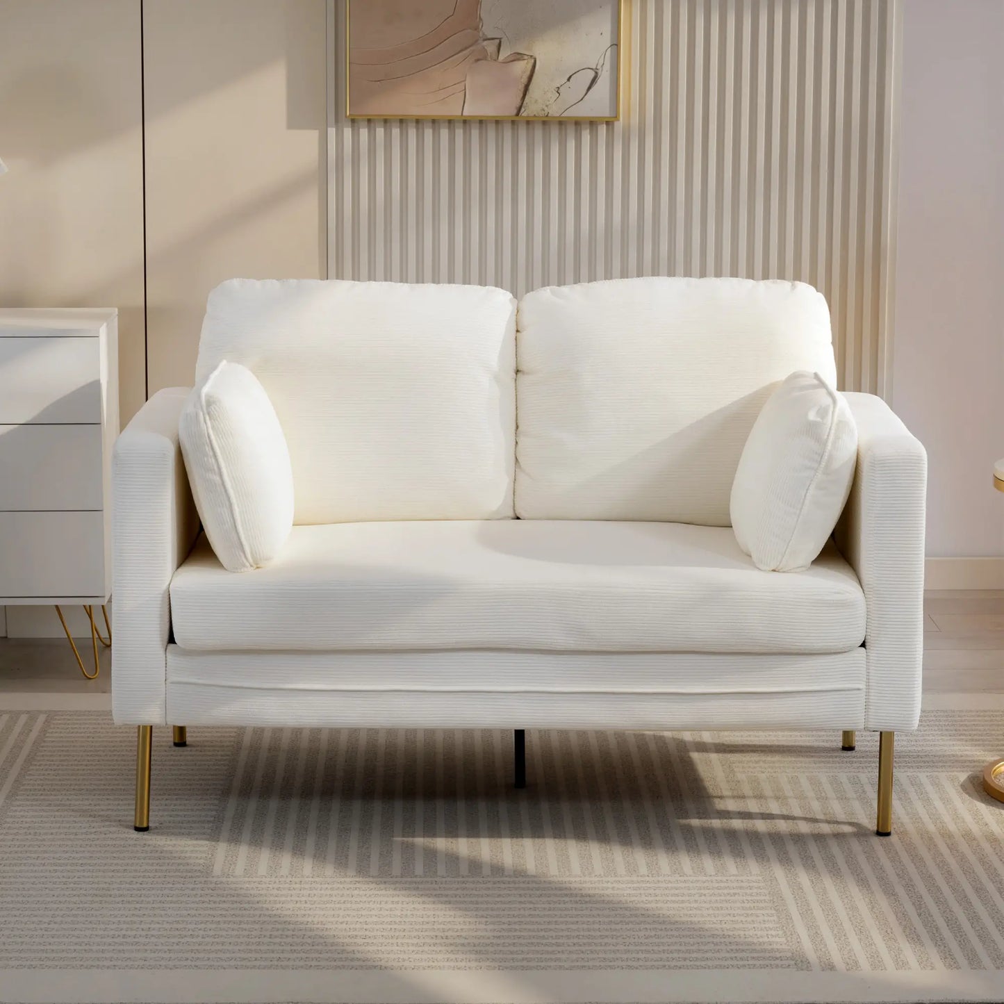 55" Loveseat Sofa, Metal Legs, 2 Pillows, Cream White 2-Seater Sofas at Gallery Canada