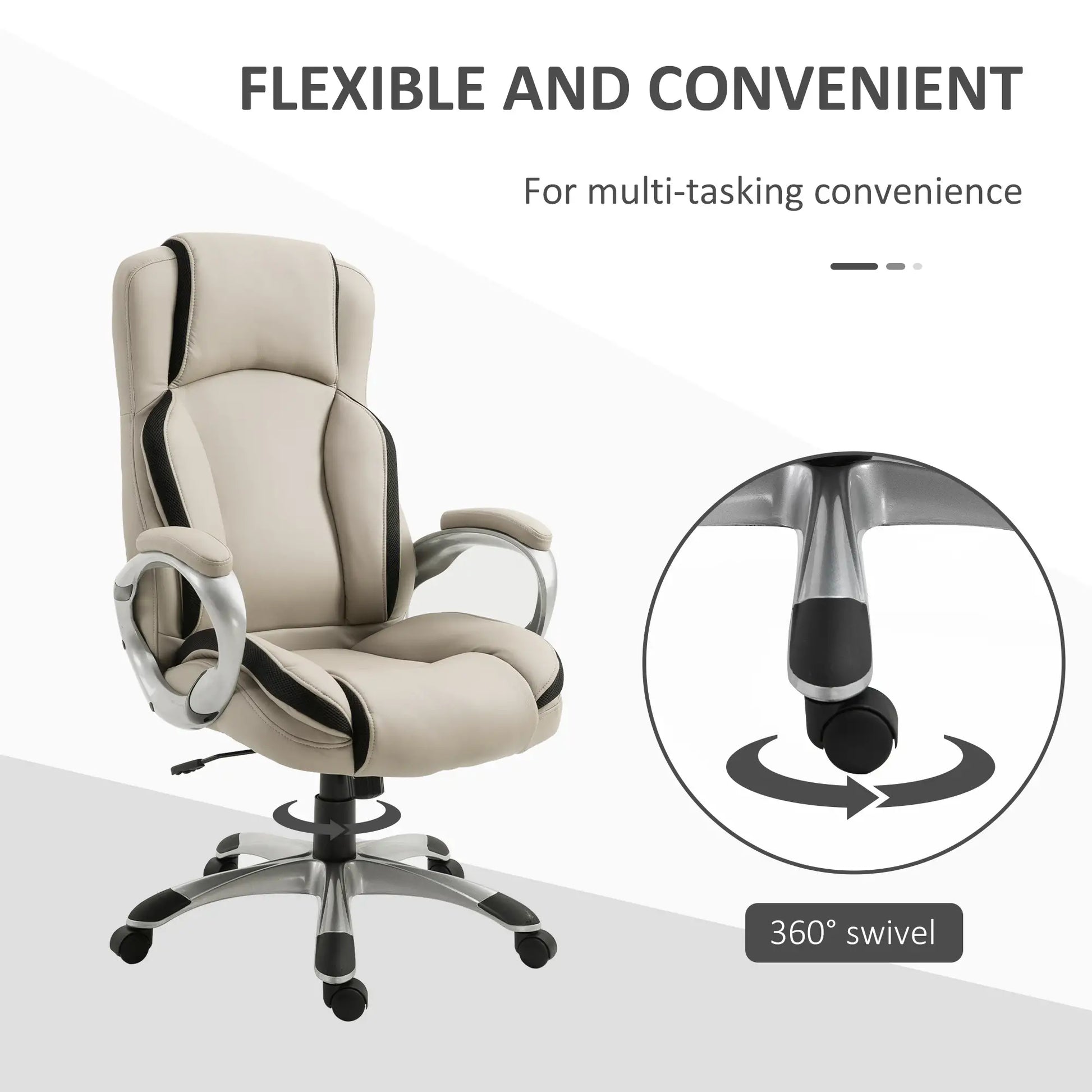 PU Leather Executive Office Chair, Height Adjustable Swivel, Black, Greige Executive & Manager Chairs at Gallery Canada