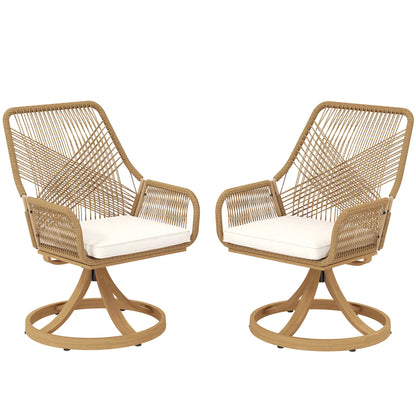 Outdoor Swivel Dining Chairs Set of 2, Patio Rattan with Cushions, Khaki Patio Chairs Brown at Gallery Canada