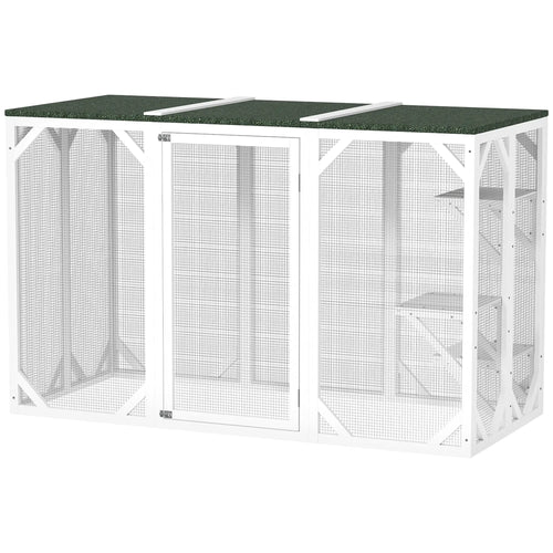 Outdoor Cat Enclosure, Waterproof Roof, Multi-Level Platforms, Lock, White