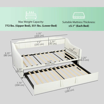 Upholstered Twin Trundle Bed, Extendable Twin To King, Cream White Bed Frames at Gallery Canada