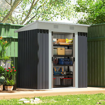 6' x 4' Metal Outdoor Storage Shed, Garden Tool Organizer, Charcoal Grey Sheds at Gallery Canada