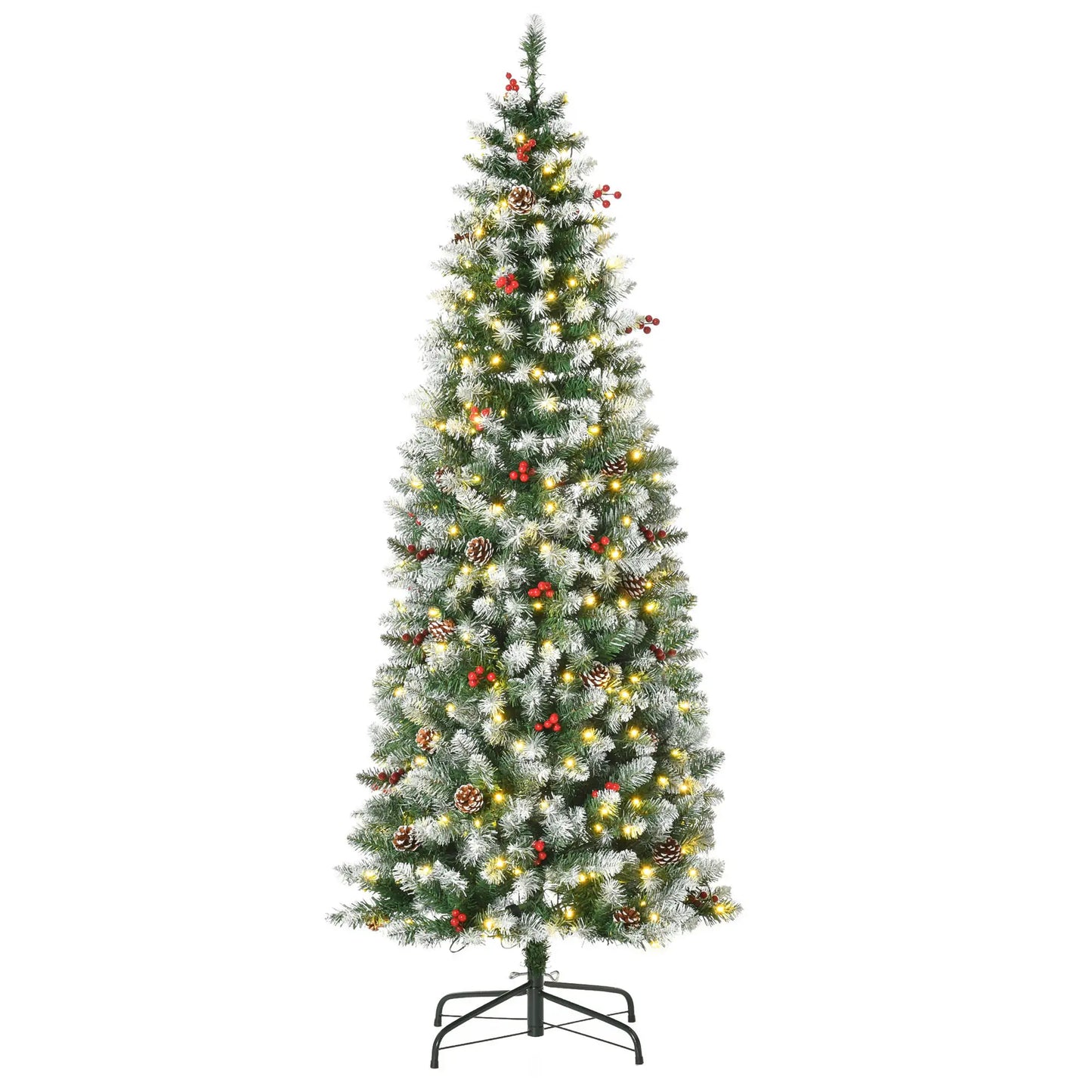 6 ft Pre-Lit Christmas Tree, LED Lights, Pine Cones, Red Berries Pencil Christmas Trees Green, White at Gallery Canada