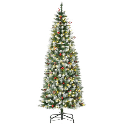 6 ft Pre-Lit Christmas Tree, LED Lights, Pine Cones, Red Berries Pencil Christmas Trees Green, White at Gallery Canada