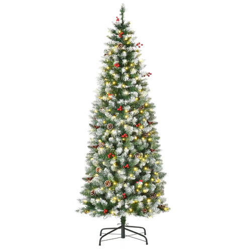 6 ft Pre-Lit Christmas Tree, LED Lights, Pine Cones, Red Berries