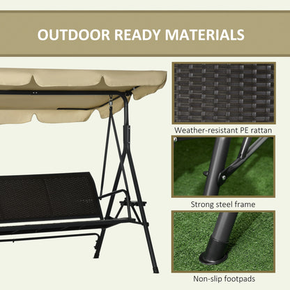 3-Seat Porch Swing with Canopy, Rattan Seat, Removable Cushion Patio Swings with Stand at Gallery Canada