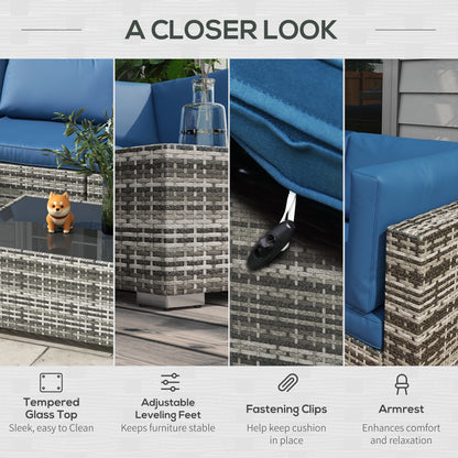 7pc Wicker Sectional Set, Tea Table, Rattan Sofa, Outdoor Furniture, Blue Patio Furniture Sets at Gallery Canada