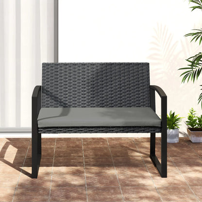 2 Seater Outdoor Rattan Bench with Cushion, Steel Frame, Light Grey Patio Chairs at Gallery Canada