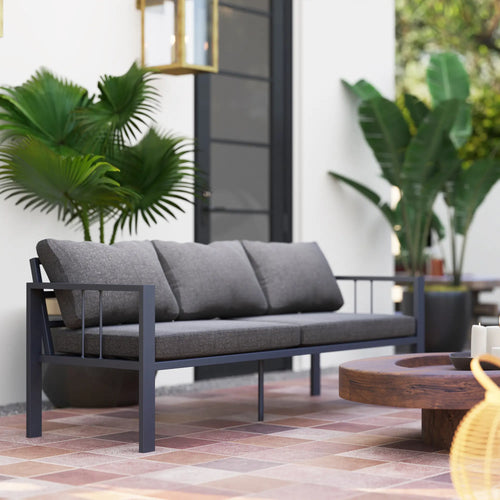 3-Seat Aluminum Outdoor Couch with Cushions, Wide Seat, Dark Grey