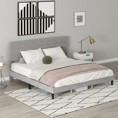 King Size Bed Frame, Upholstered Headboard, Wood Slats, 1100 lbs, Grey Bed Frames at Gallery Canada