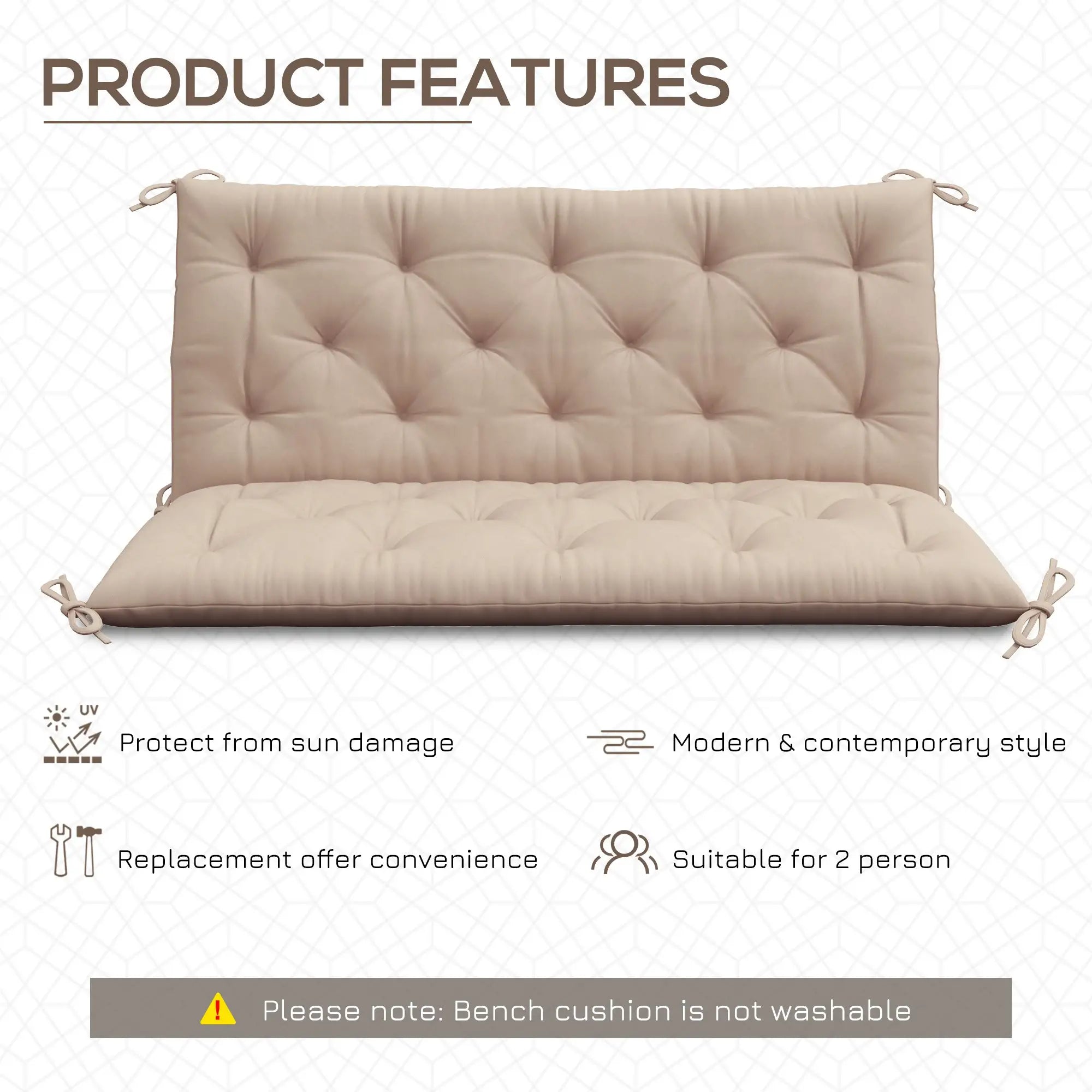 2 Seater Garden Bench Cushion, Thick Outdoor Non-Slip Pad, 47