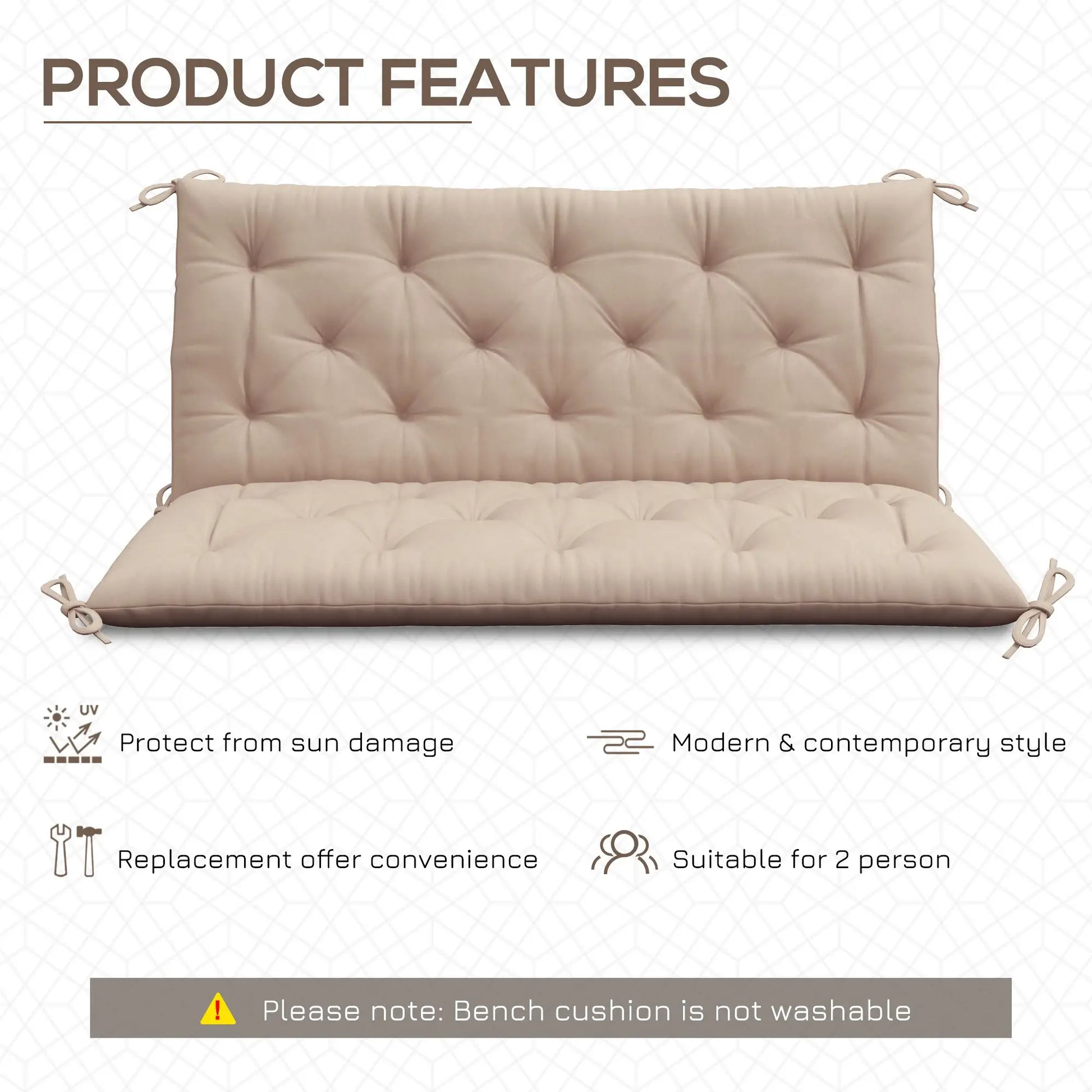 2 Seater Garden Bench Cushion, Thick Outdoor Non-Slip Pad, 47" x 43" x 5", Khaki Patio Chair Cushions at Gallery Canada