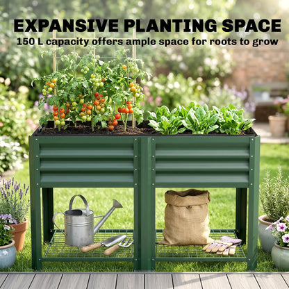 Lit de jardin surélevé vert de 31,5", étagère de rangement, jardinière surélevée, vert