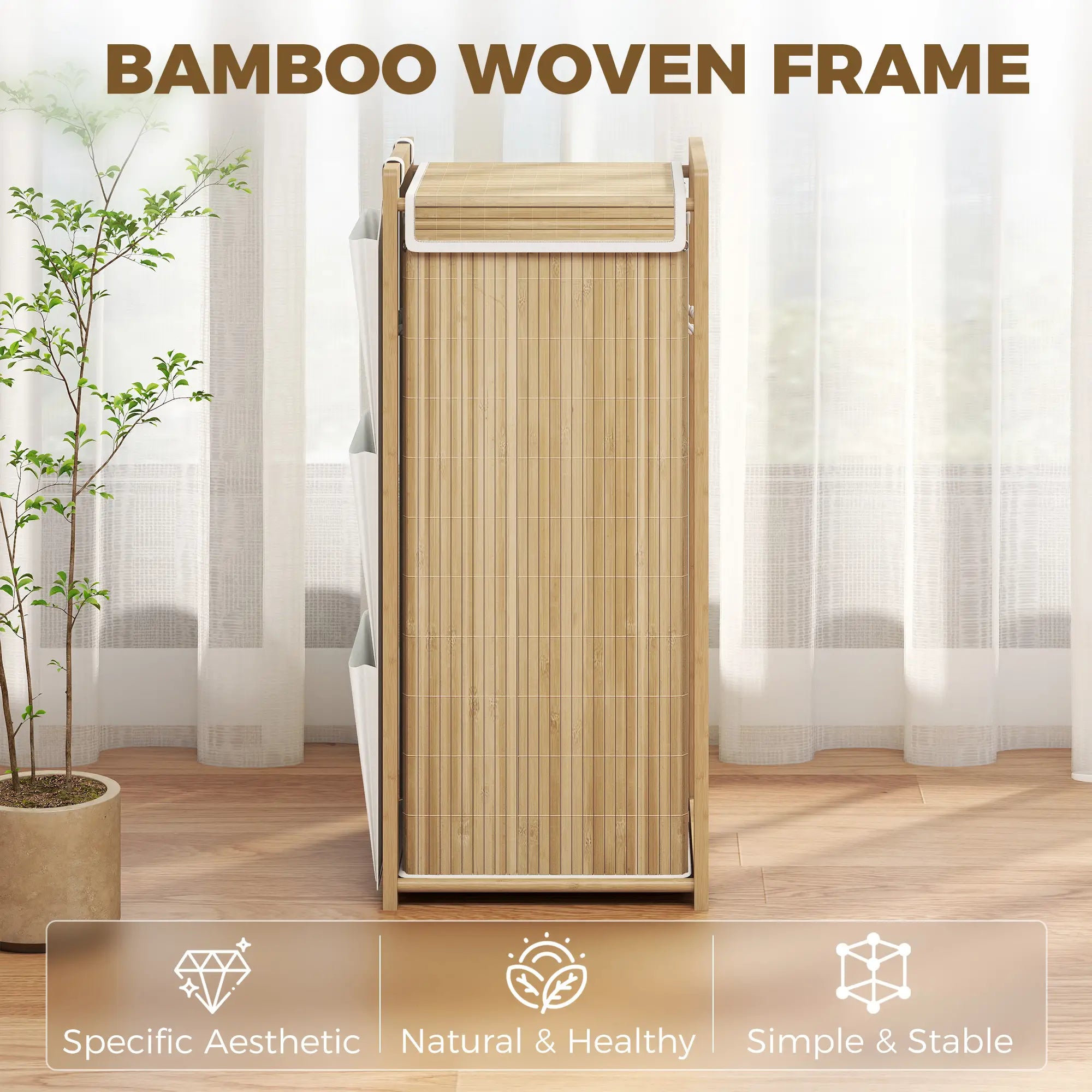 Bamboo Laundry Hamper with Removable Drawstring Bag and Side Storage Pockets, 19.8 Gal, Natural Bath Accessories at Gallery Canada