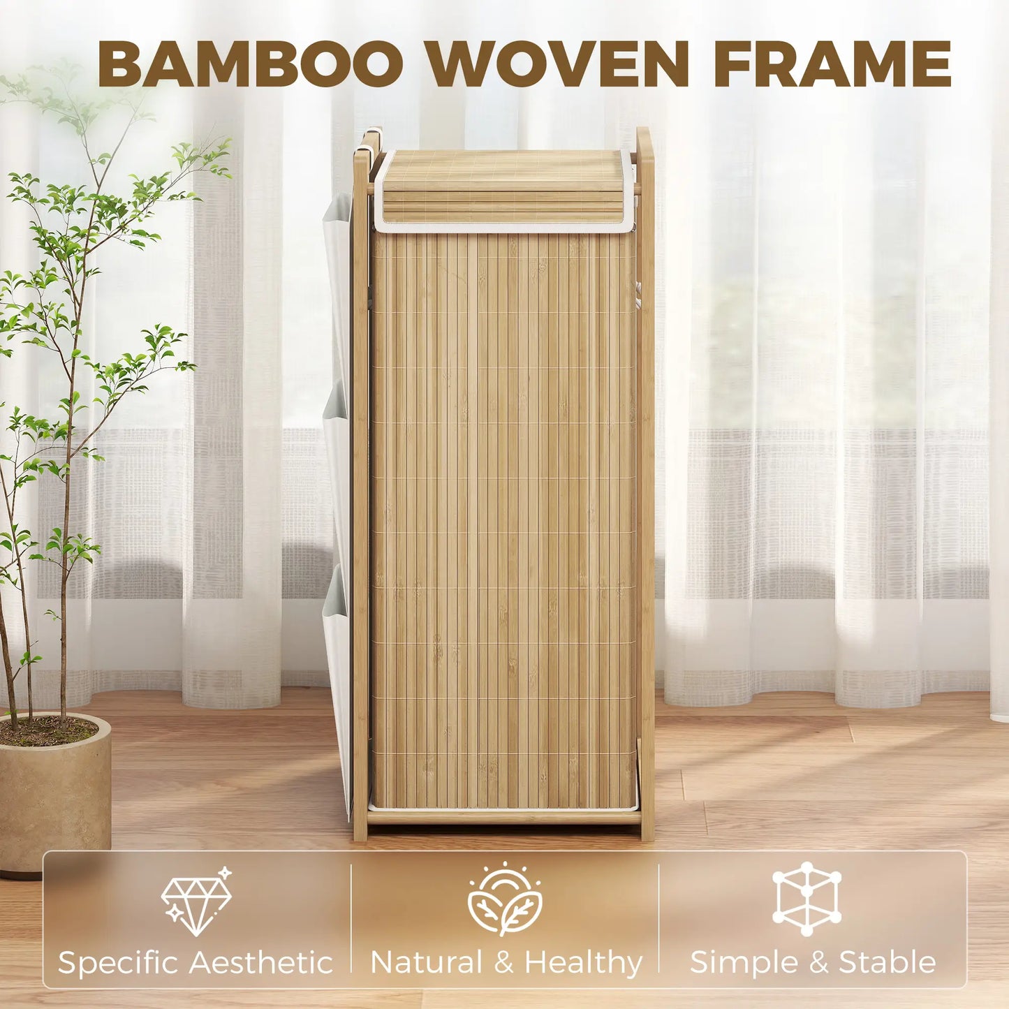 Bamboo Laundry Hamper with Removable Drawstring Bag and Side Storage Pockets, 19.8 Gal, Natural Bath Accessories at Gallery Canada