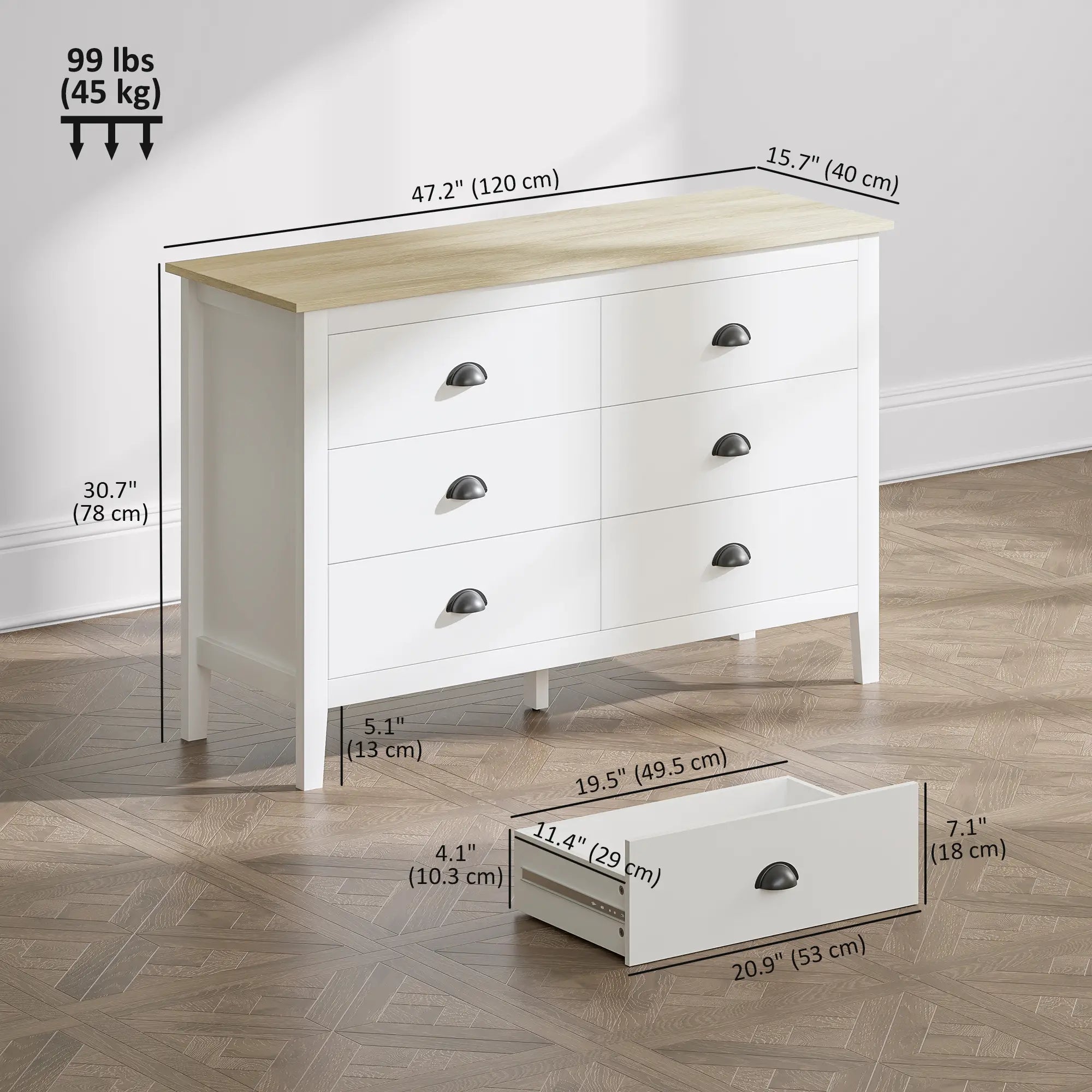 6 Drawer Dresser with Quiet Slides, Modern for Bedroom, White Storage Cabinets at Gallery Canada