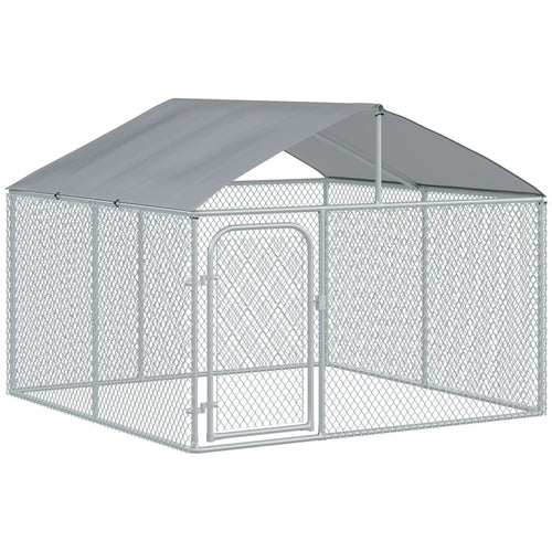 Outdoor Dog Kennel With Roof, Waterproof UV-Resistant Cover, Secure Lock, 7.5' x 7.5' x 5.7'