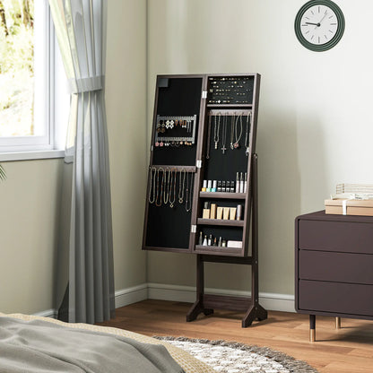 Lighted Mirrored Jewelry Cabinet, Angle Adjustable, 16 LED Lights, Dark Brown Jewellery Armoire & Jewellery Mirror Cabinets at Gallery Canada