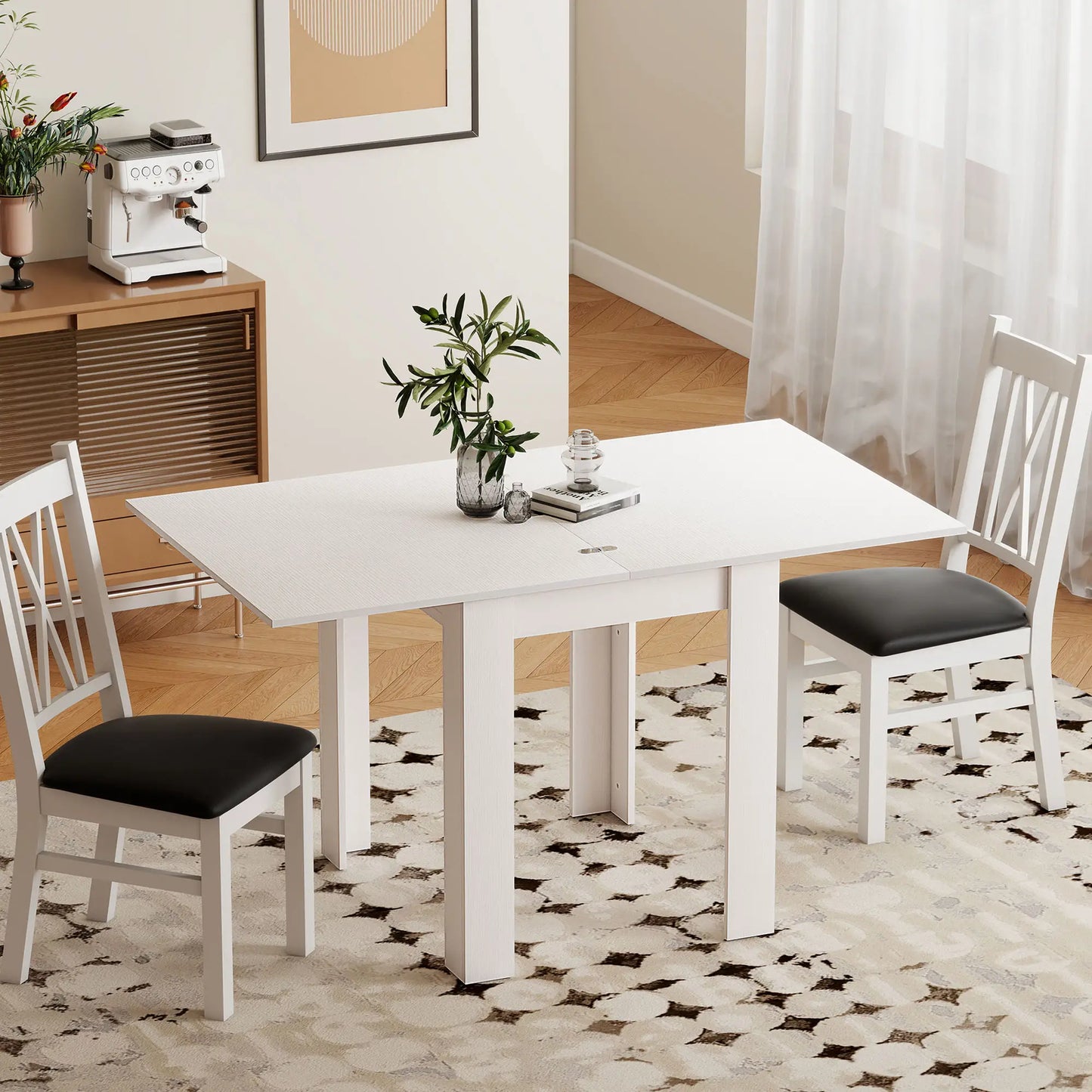 55" Extendable Dining Table for 4-6 Person, Kitchen Table, White Dining Tables at Gallery Canada
