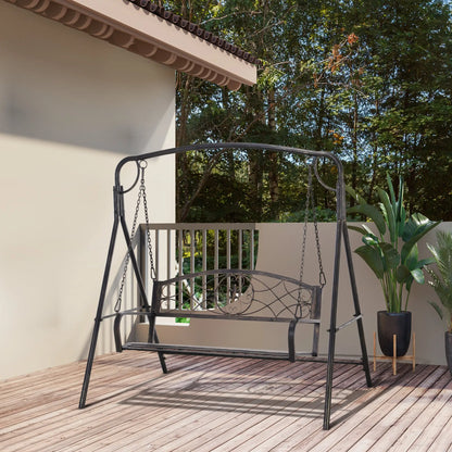2 Seater Porch Swing Chair, Weather Resistant, Outdoor, Black Patio Swings with Stand at Gallery Canada