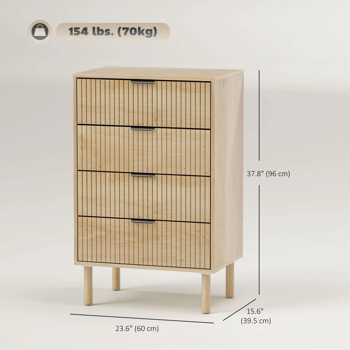 4 Drawer Dresser, Fluted Panels, Solid Wood Legs, Oak Storage Cabinets at Gallery Canada