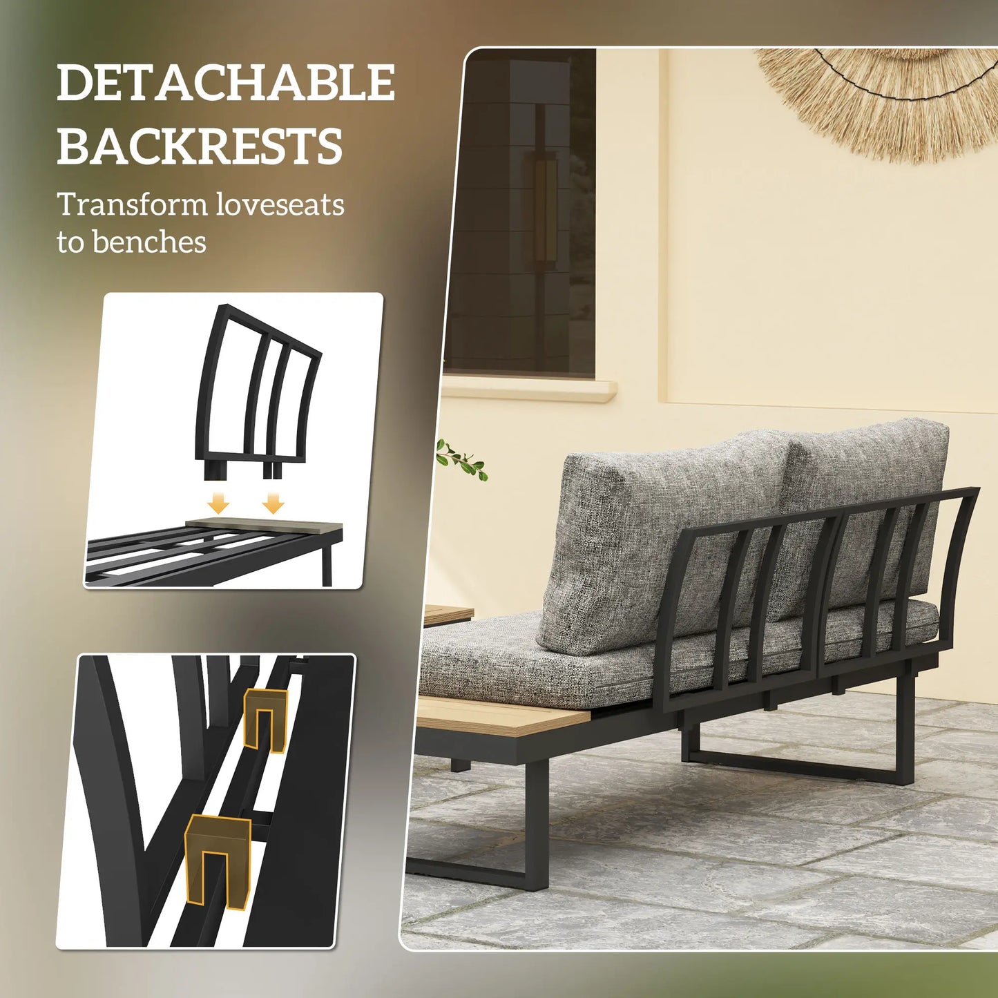 3 Piece Aluminum Corner Patio Furniture Set, Sectional Outdoor Sofa, 2 Loveseats, Wood-Plastic Coffee Table Patio Furniture Sets at Gallery Canada