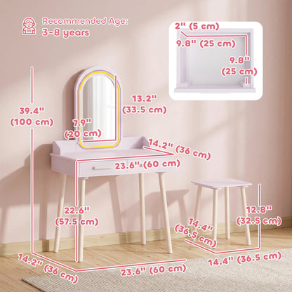 Kids Vanity Set with Stool, LED Mirror, Pink Kids Bedroom Furniture at Gallery Canada