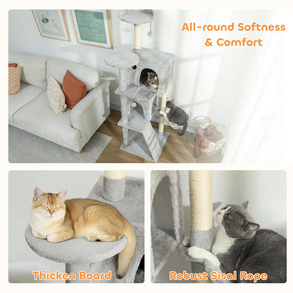 63 Inch Cat Tree, Sisal Scratching Posts, Condos, Plush Perches, Hammock, Ladder, Dangling Balls, Light Grey Cat Towers at Gallery Canada