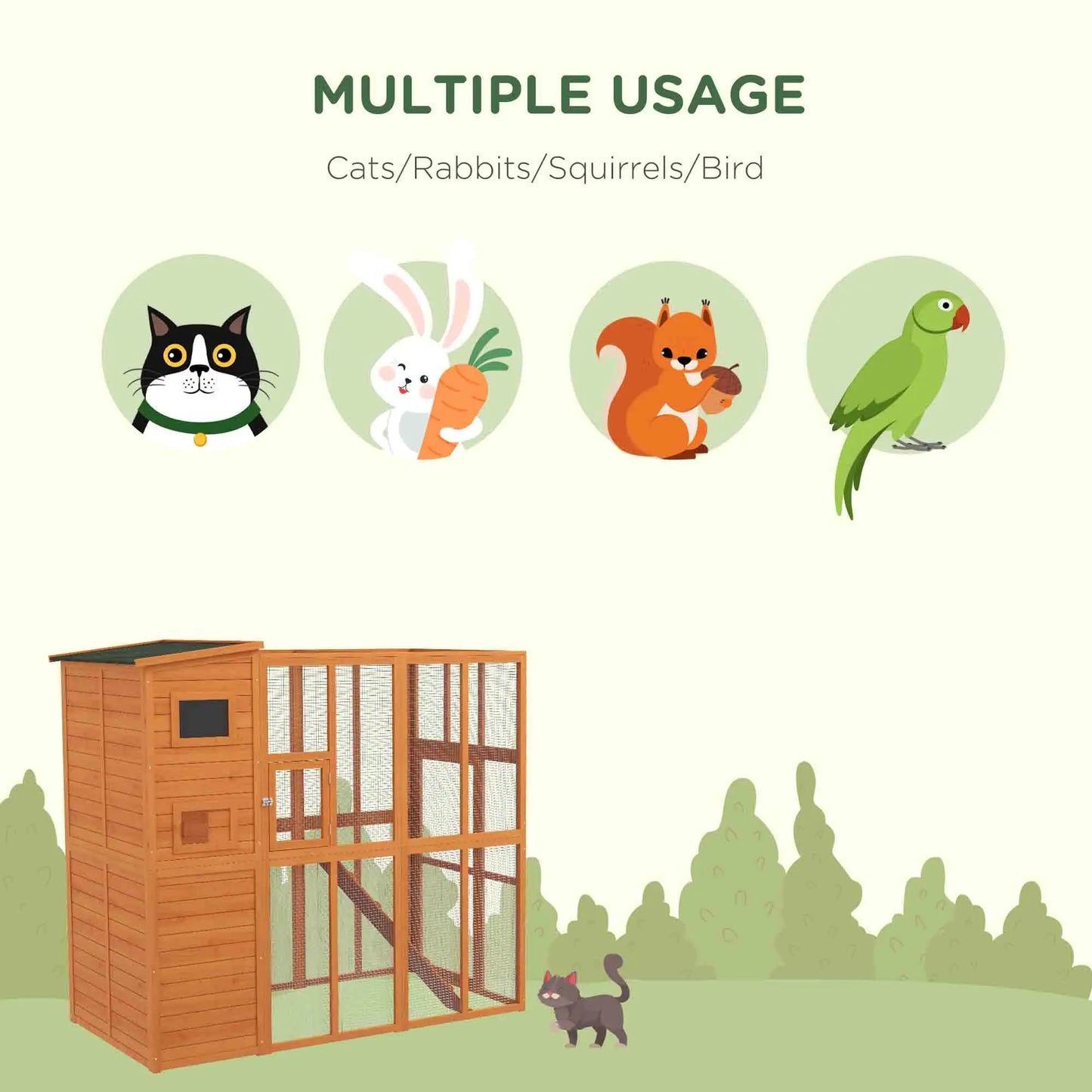 68.75" H Large Wooden Outdoor Cat House with Run, Catio, Condo, Natural Outdoor Cat Enclosures at Gallery Canada
