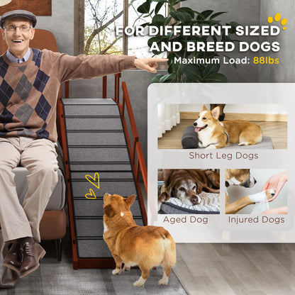 Wooden Dog Ramp, 73" Long, Non-Slip Rug, Removable Guardrails, Brown Dog Stairs at Gallery Canada