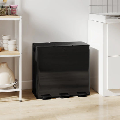 Triple Garbage Bin, Soft Close Trash Can, 3 x 20 Liter, Black Household Supplies at Gallery Canada