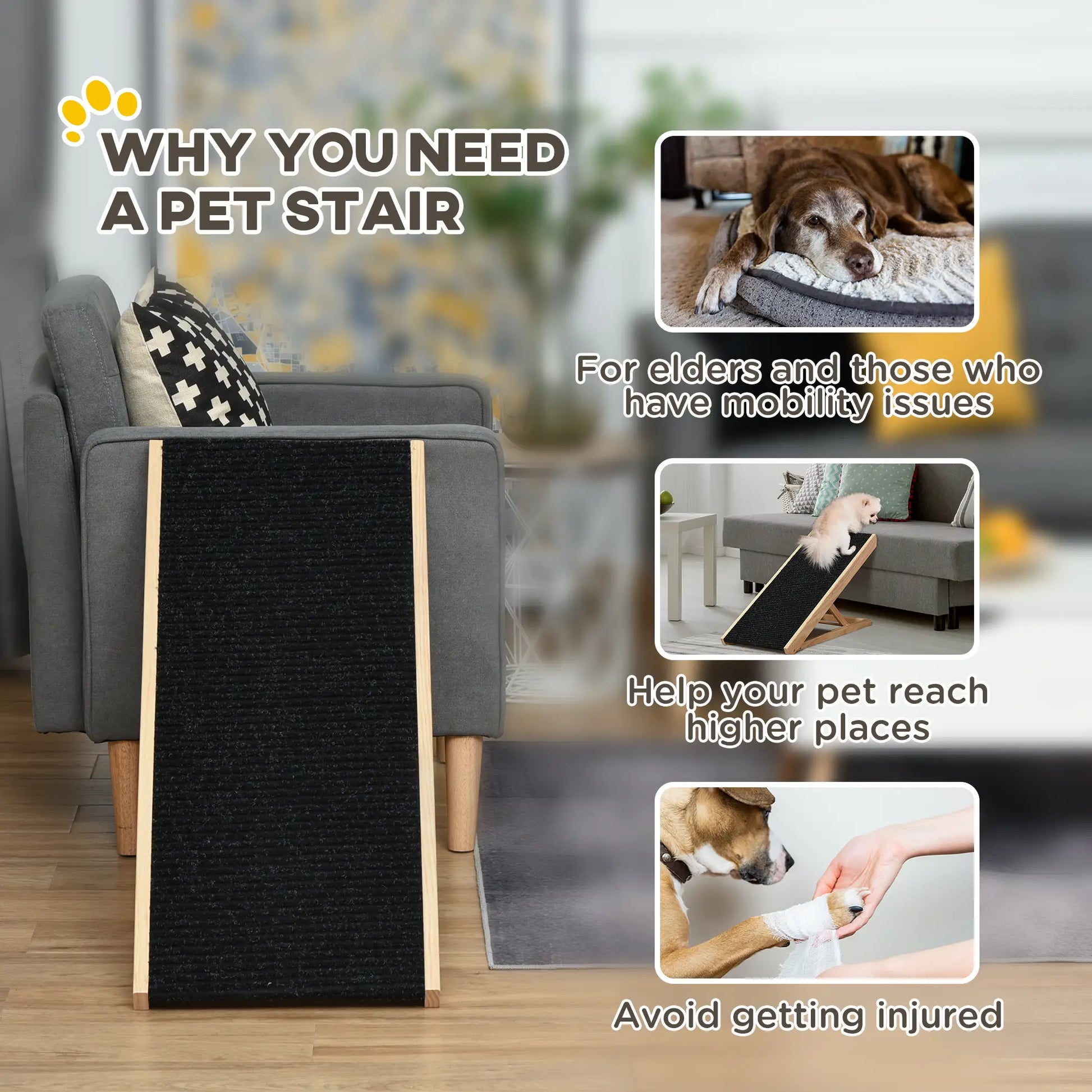 Foldable Dog Ramp for Bed Couch, Height Adjustable, Non Slip Carpeted Surface Dog Stairs at Gallery Canada