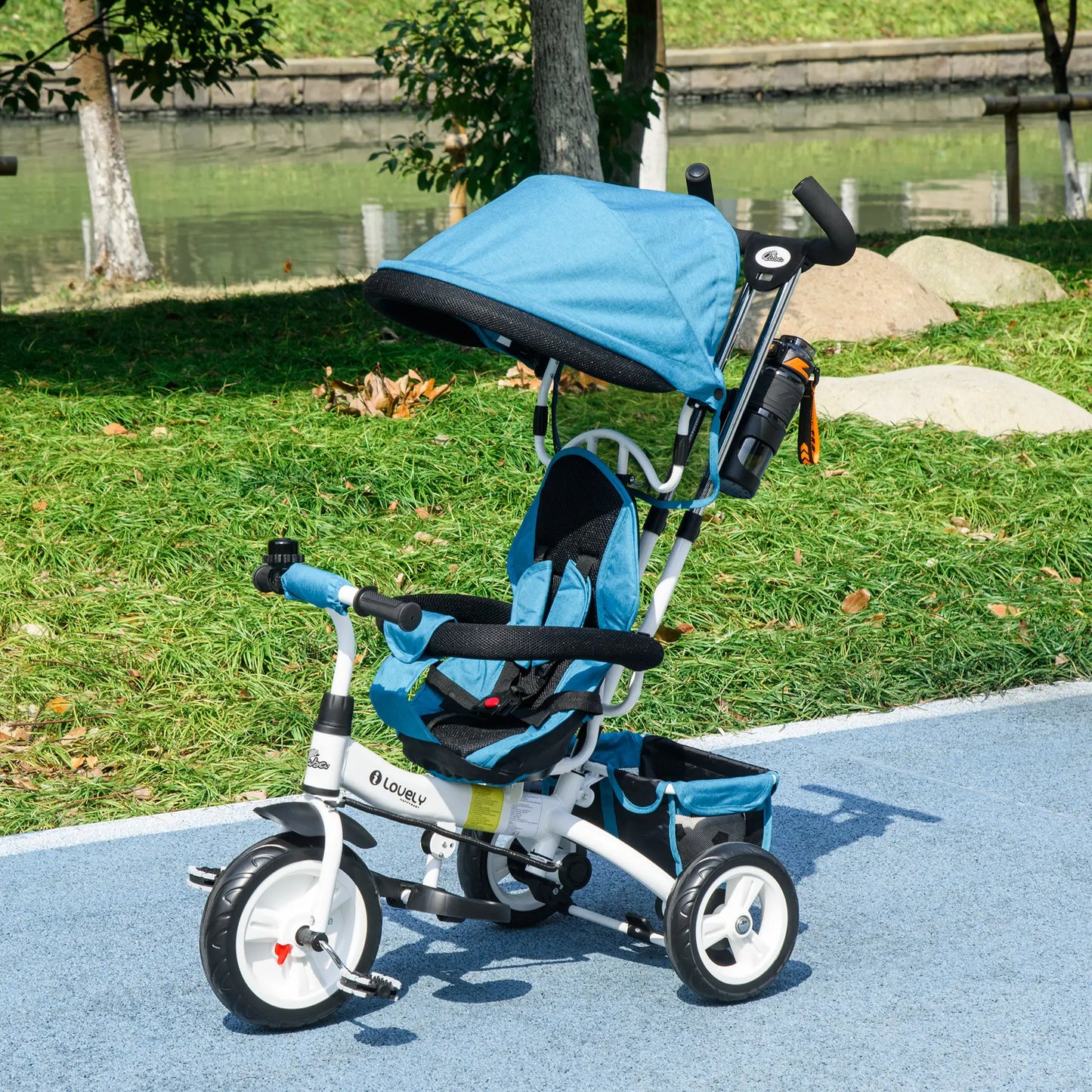 6 in 1 Toddler Tricycle Stroller, Basket, Canopy, 5-Point Harness, 12-60 Months, Blue Tricycles for Kids at Gallery Canada
