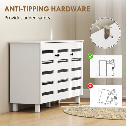 3-Door Shoe Cabinet, 3-Tier Adjustable Shelves For 15 Pairs, White