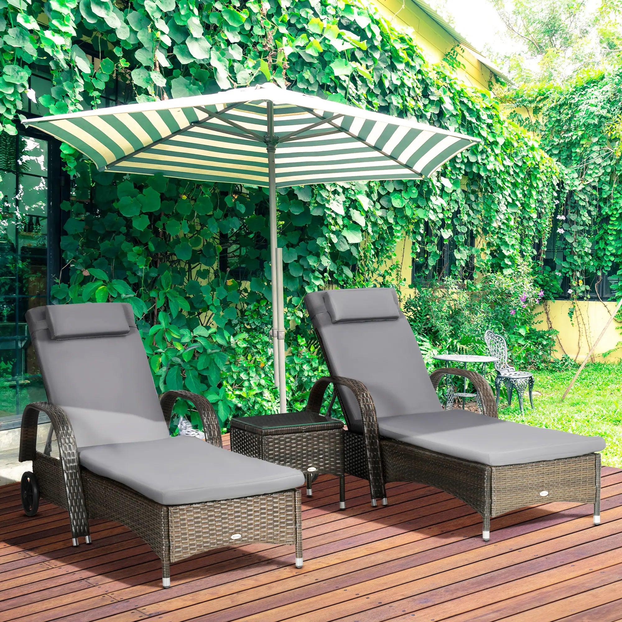 3-Piece Wicker Patio Lounger Set, PE Rattan, Brown/Dark Grey Chaise Loungers at Gallery Canada
