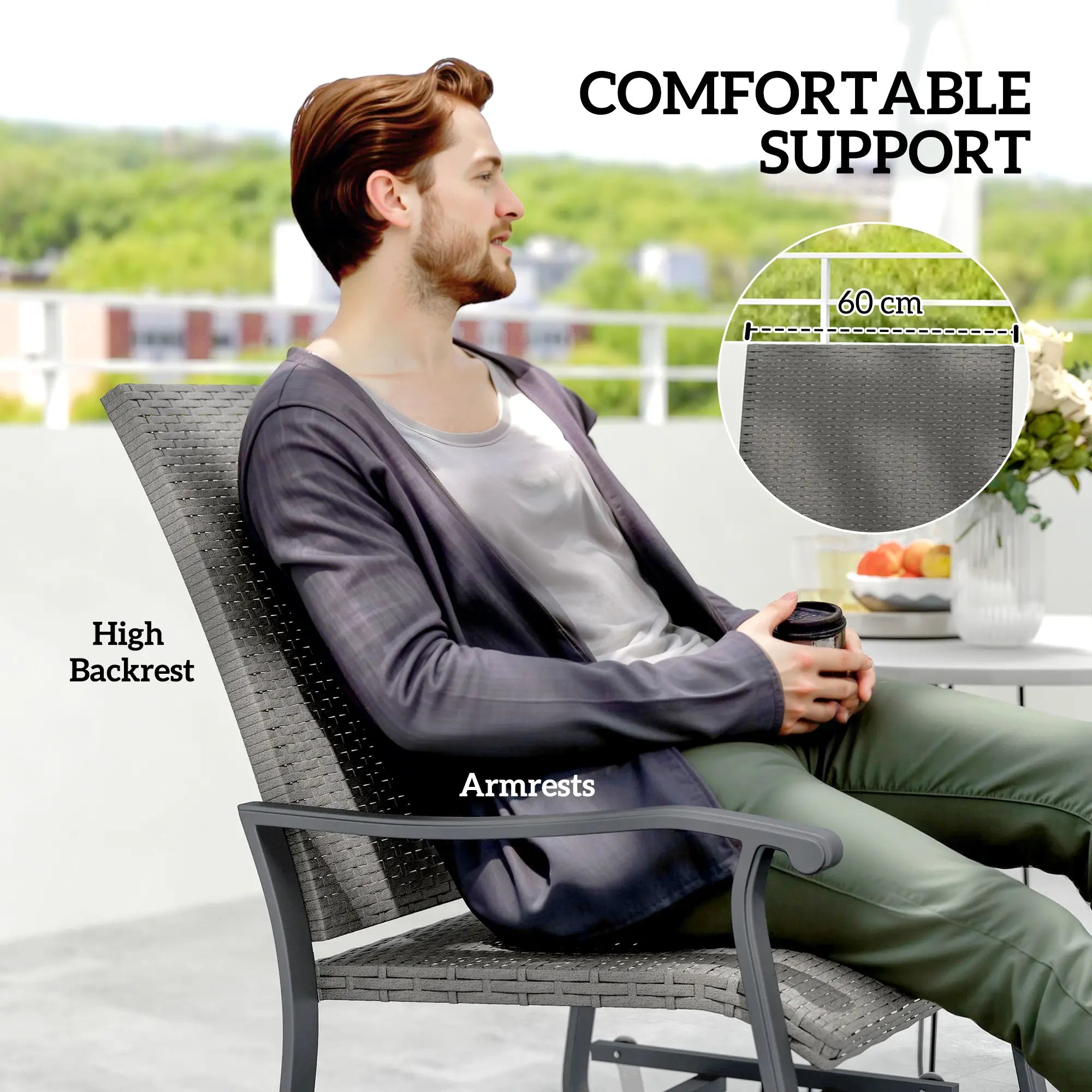 Set of 2 Rattan Patio Gliders, Wicker Outdoor Swivel Chairs, Grey Outdoor Gliders at Gallery Canada