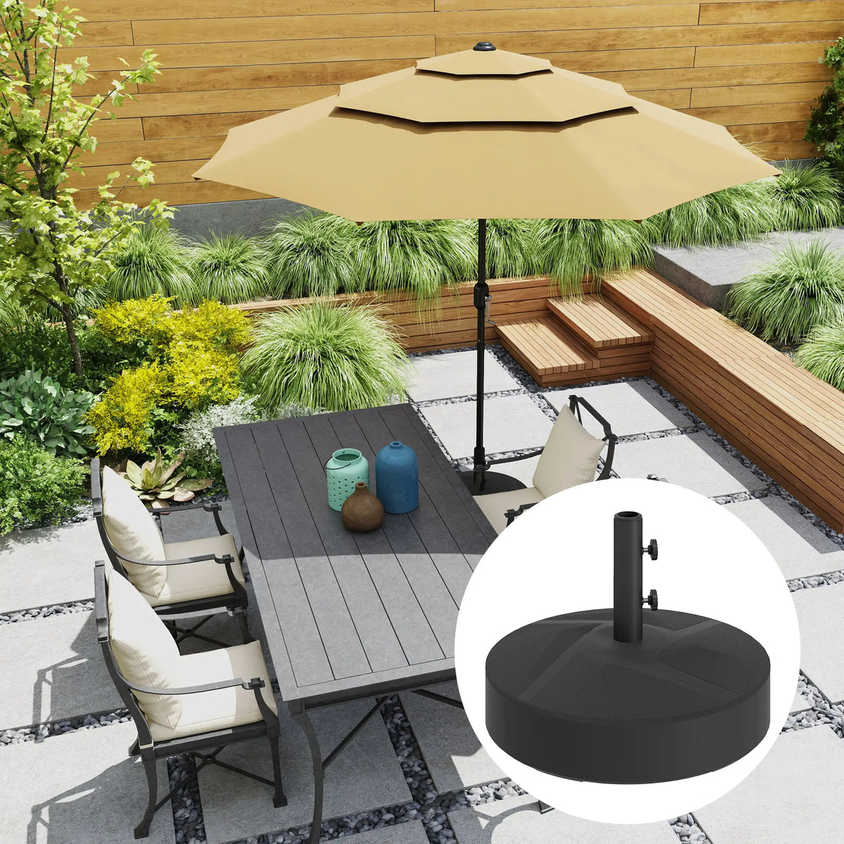 Heavy Duty Outdoor Umbrella Stand Base, Sand Water Filled, Φ22" x 15.7" H, Black Umbrella Bases at Gallery Canada