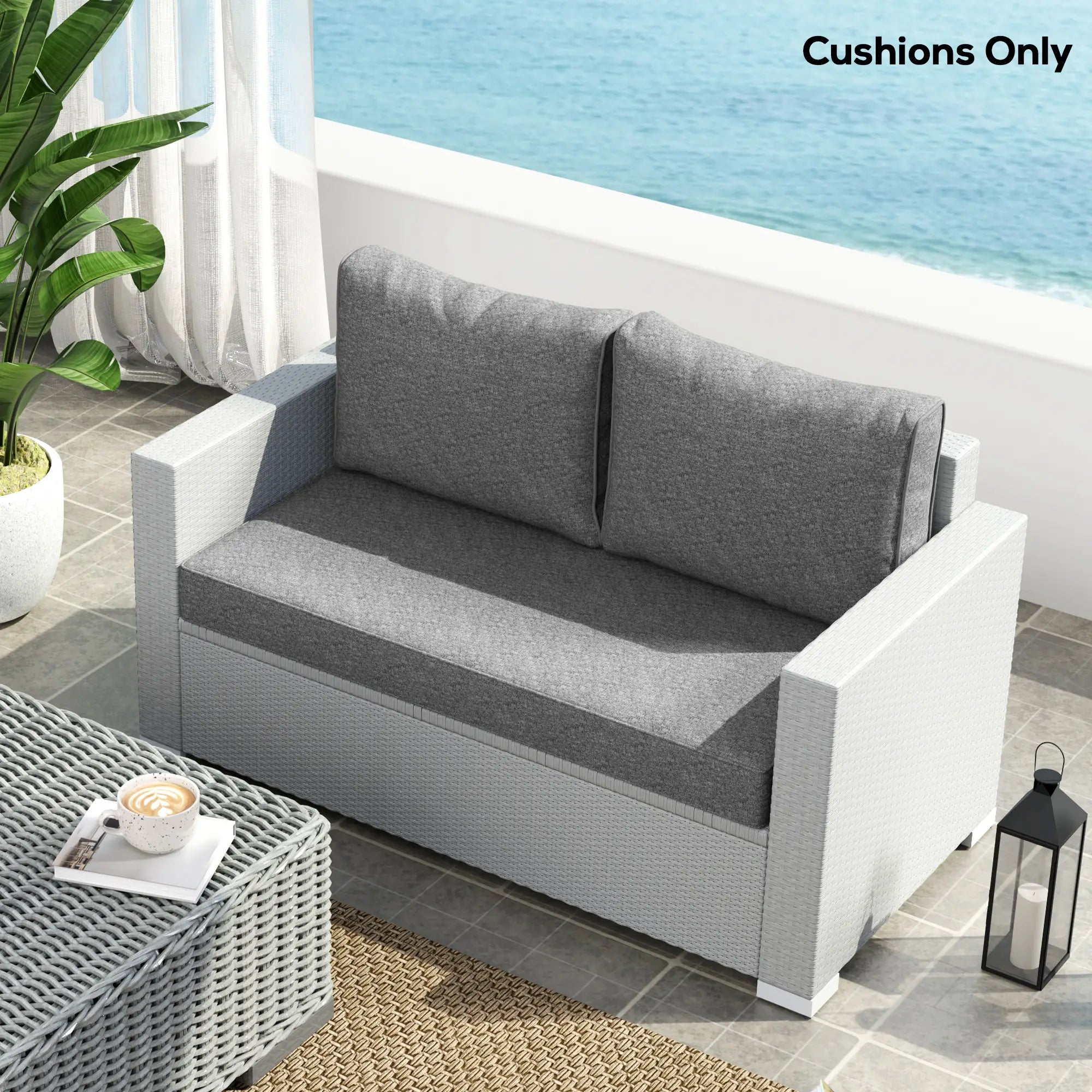 2 Seater Outdoor Cushions With Backrest, Loveseat Sofa Cushions, Grey Patio Chair Cushions at Gallery Canada