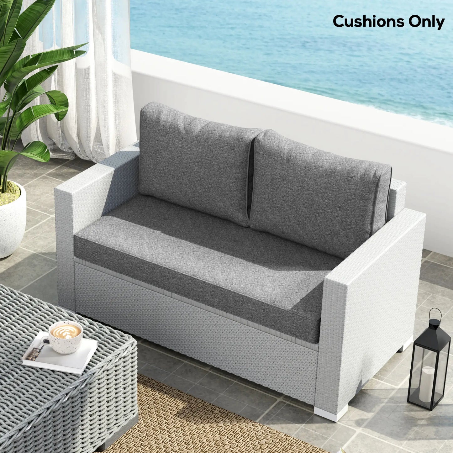 2 Seater Outdoor Cushions With Backrest, Loveseat Sofa Cushions, Grey Patio Chair Cushions at Gallery Canada