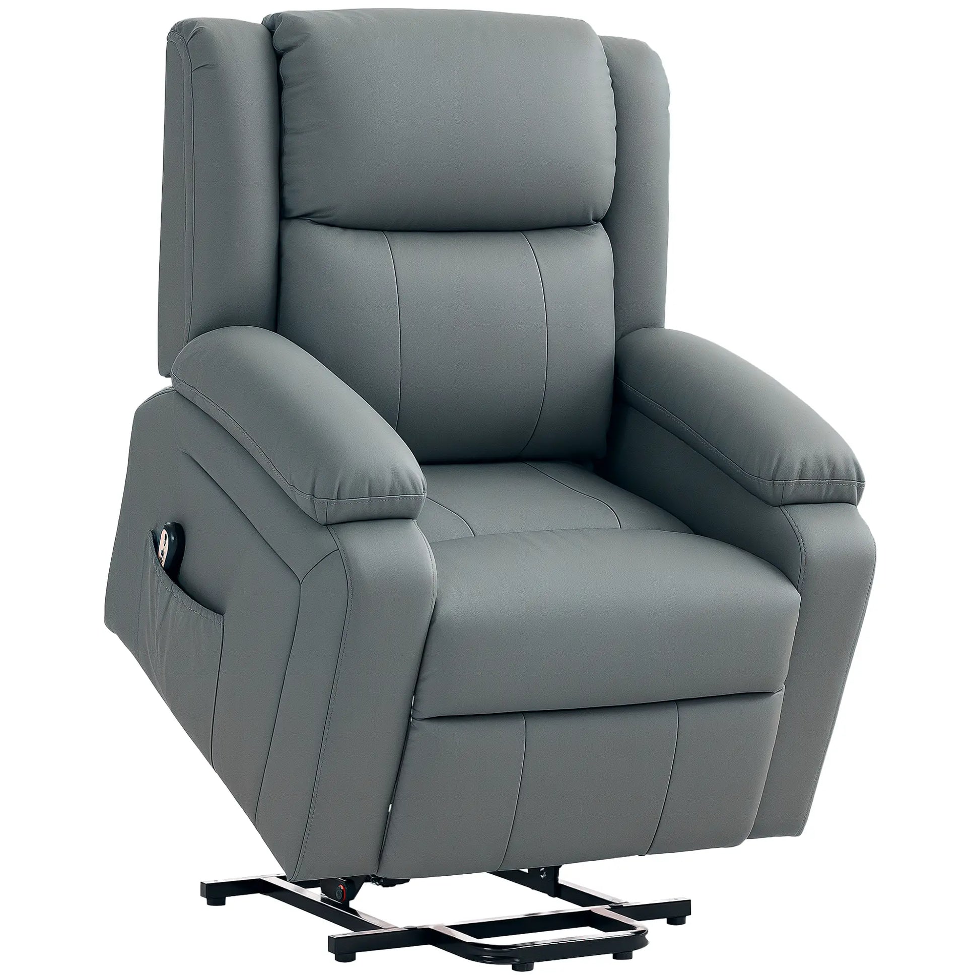 Electric Recliner Chair, PU Leather, Remote, Side Pockets, Grey Electric Power Lift Chairs at Gallery Canada