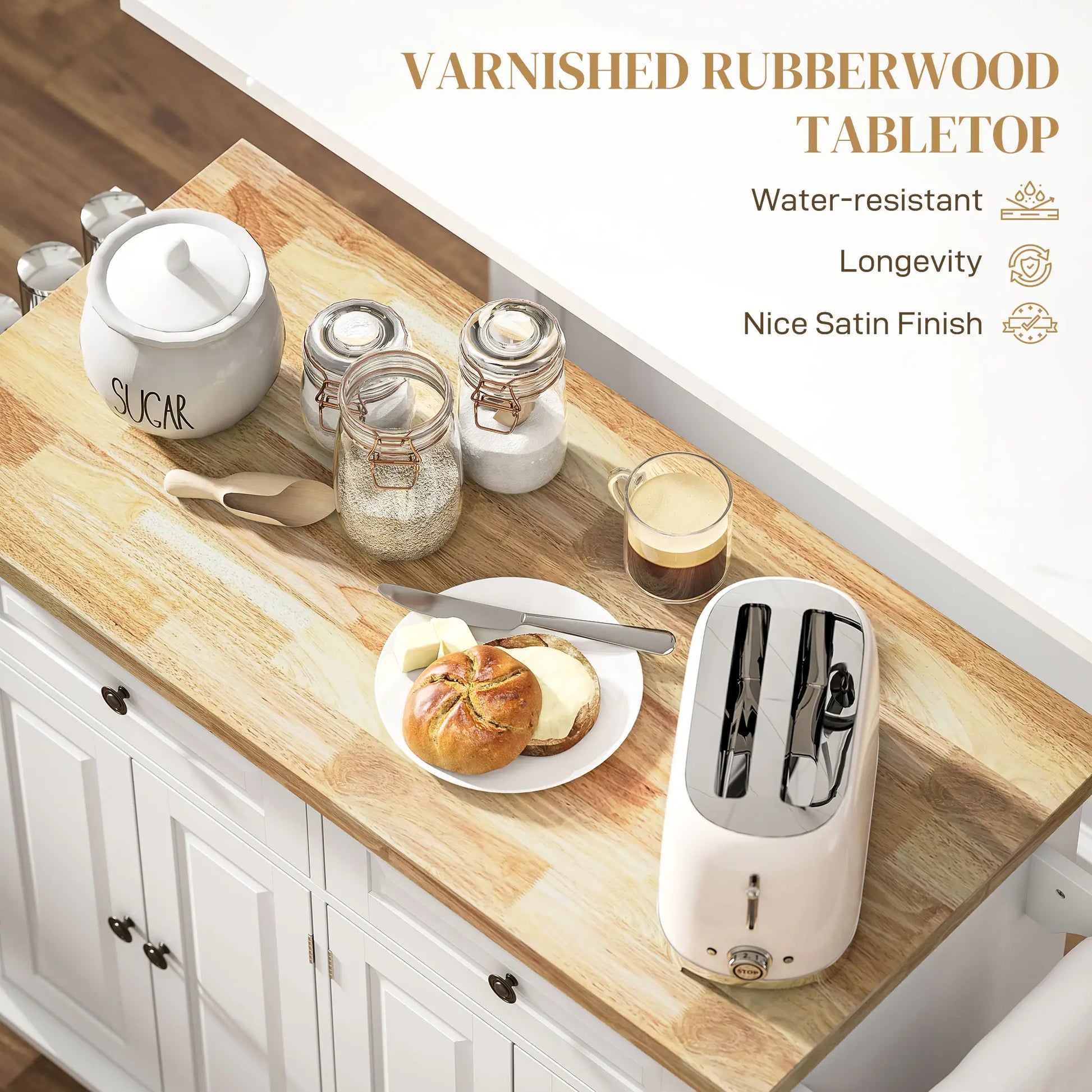 Kitchen Island with Storage, Rolling Trolley Cart with Rubber Wood Top, Spice Rack, Towel Rack, Grey Kitchen Islands & Kitchen Carts at Gallery Canada