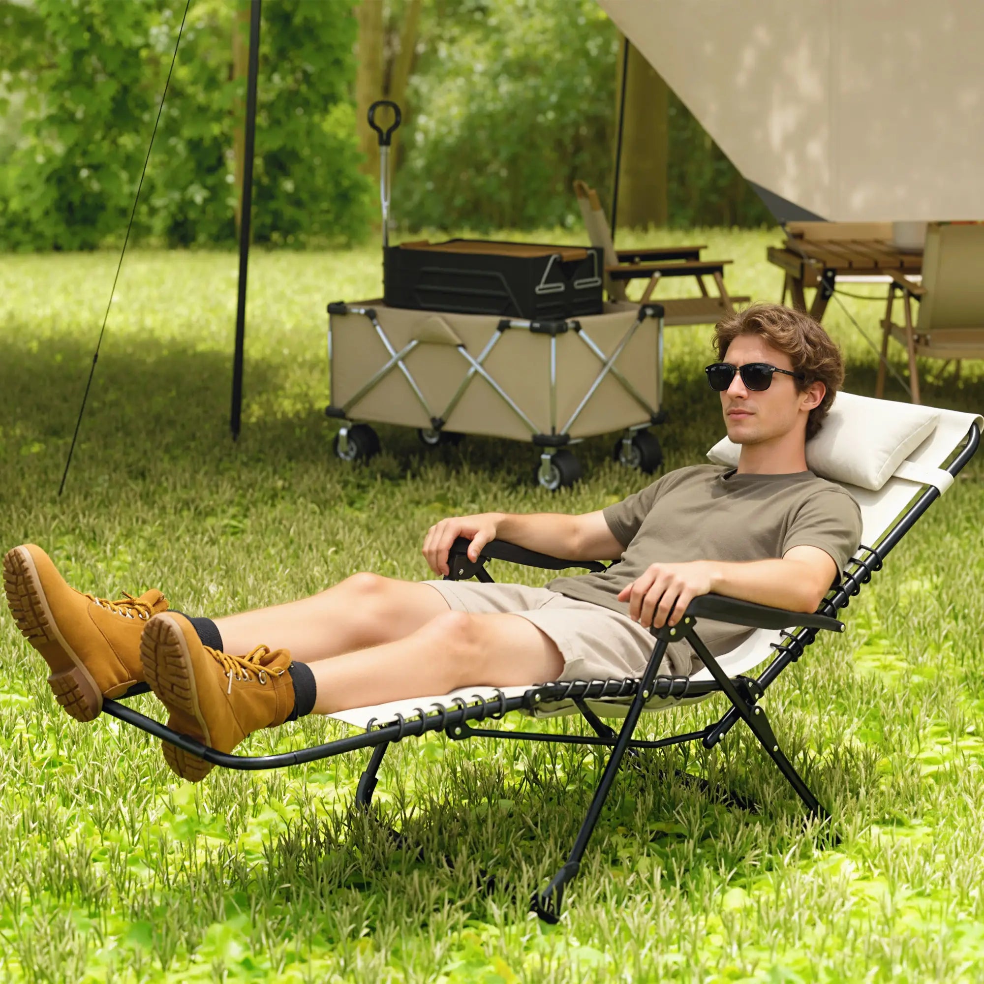 Folding Zero Gravity Chair, 5-Position Adjustable Outdoor Recliner, Beige Lounger Chairs at Gallery Canada