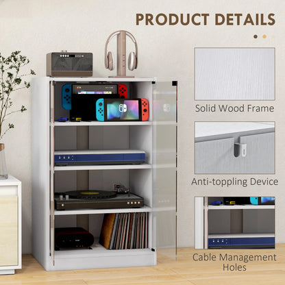 5-Tier Media Cabinet, Adjustable Shelves, Tempered Glass Doors, Distressed, White Storage Cabinets at Gallery Canada