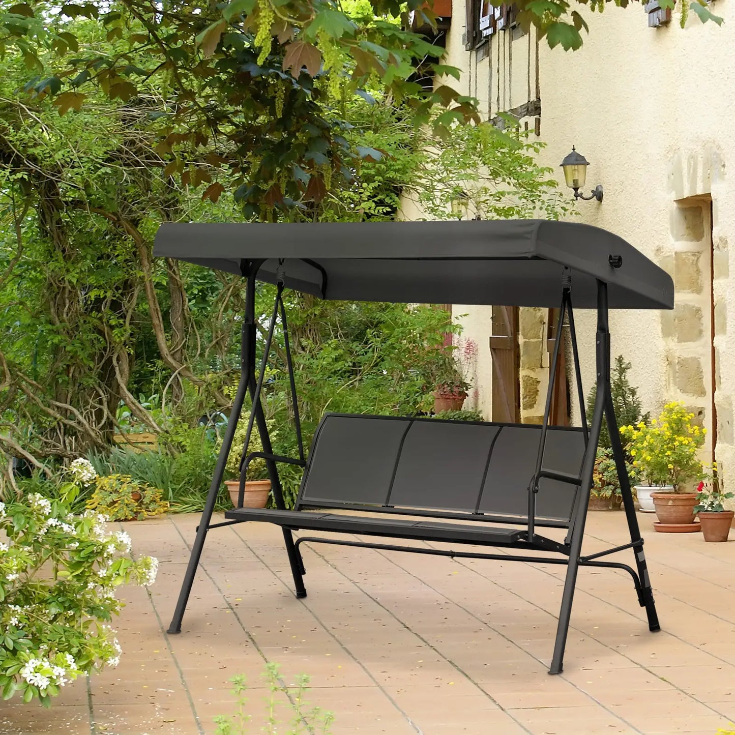 3-Seater Swing Chair, Covered Garden Hammock, A-Frame, Black Patio Swings with Stand at Gallery Canada