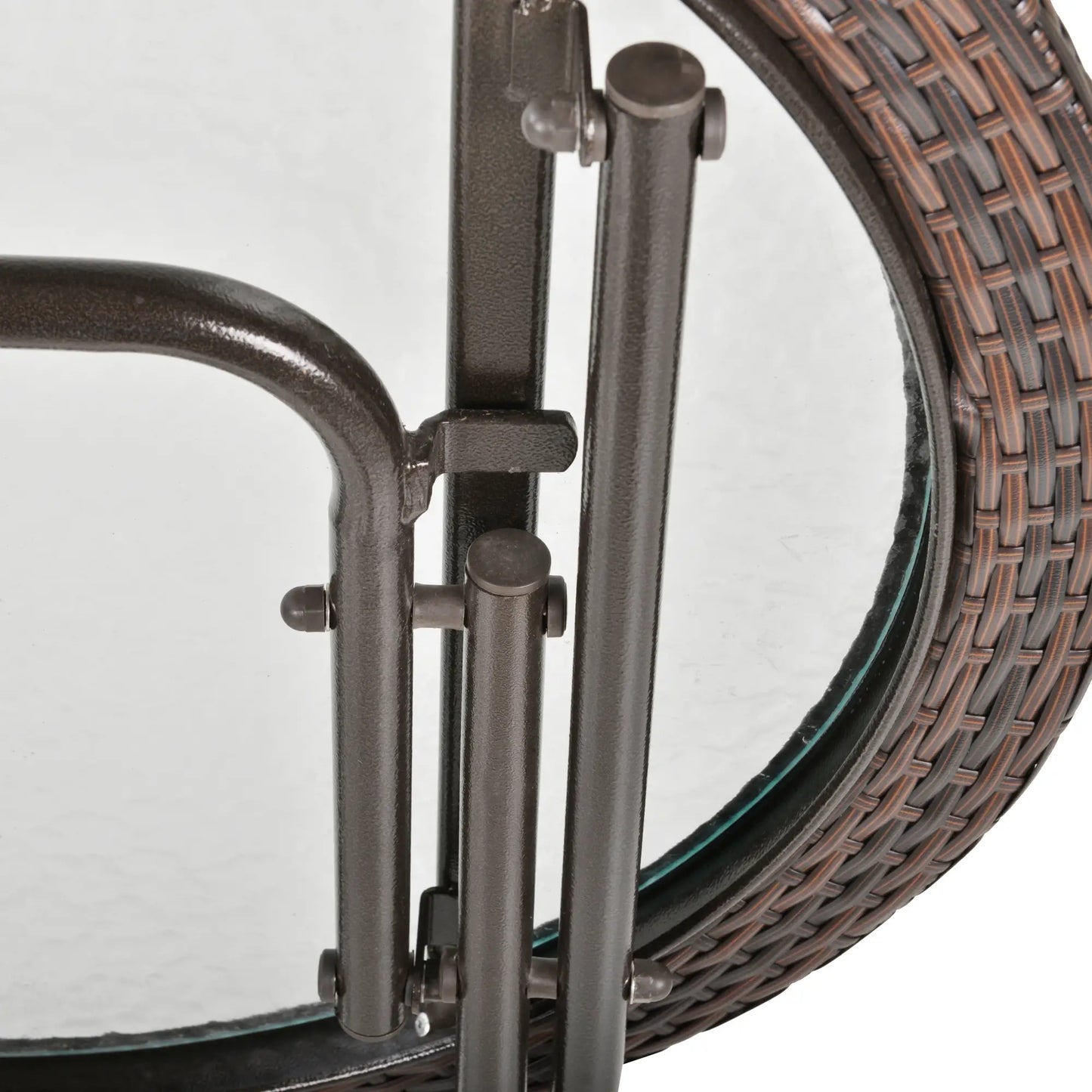 26.8" Folding Round Tempered Glass Table, Brown Rattan Edging, Brown Patio Side Tables at Gallery Canada
