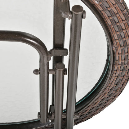 26.8" Folding Round Tempered Glass Table, Brown Rattan Edging, Brown Patio Side Tables at Gallery Canada